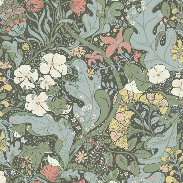 Elise Green Nouveau Gardens Wallpaper by A-Street Prints Designer Ingrid Covers about 57.5 square feet 20.9-in by 33-ft long roll Unpasted 20.9 - Swanky Fabrics - Elise Green Nouveau Gardens Wallpaper by A-Street Prints Designer Ingrid Covers about 57.5 square feet 20.9-in by 33-ft long roll Unpasted 20.9 - Swanky Fabrics -
