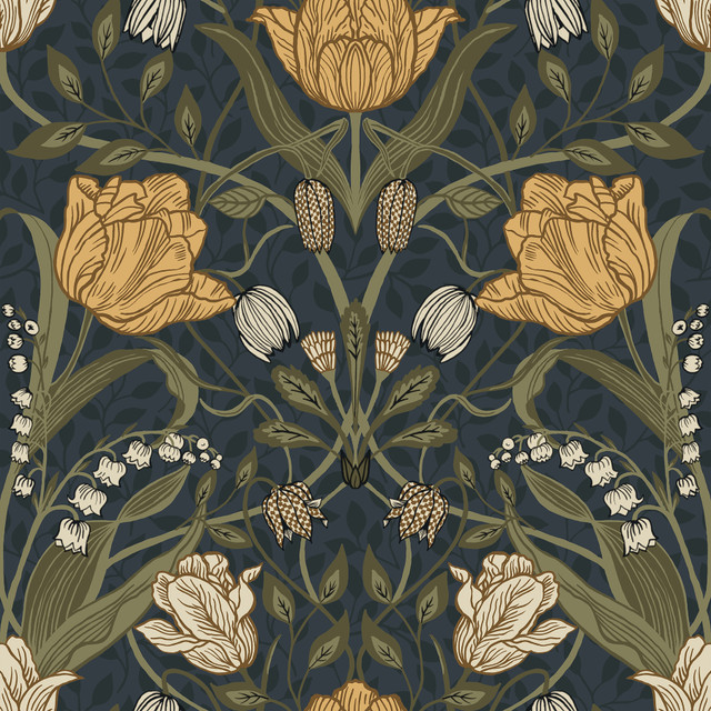 Filippa Navy Tulip Wallpaper by A-Street Prints Designer Annelie Covers about 57.5 square feet 20.9-in by 33-ft long roll Unpasted 20.9 - Swanky Fabrics - Filippa Navy Tulip Wallpaper by A-Street Prints Designer Annelie Covers about 57.5 square feet 20.9-in by 33-ft long roll Unpasted 20.9 - Swanky Fabrics -