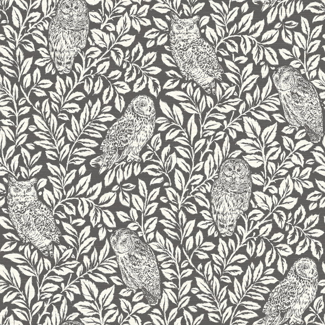 Parliament Charcoal Owl Wallpaper by Chesapeake Designer Homestead Covers about 56.4 square feet 20.5-in by 33-ft long roll Prepasted 20.5 - Swanky Fabrics - Parliament Charcoal Owl Wallpaper by Chesapeake Designer Homestead Covers about 56.4 square feet 20.5-in by 33-ft long roll Prepasted 20.5 - Swanky Fabrics -