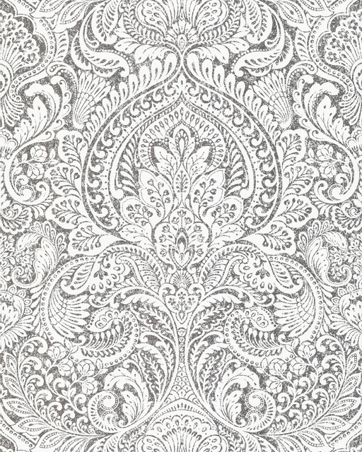 Artemis Platinum Damask Wallpaper by A-Street Prints Designer Grey Resource Covers about 57.5 square feet 20.9-in by 33-ft long roll Unpasted 25.2 - Swanky Fabrics -