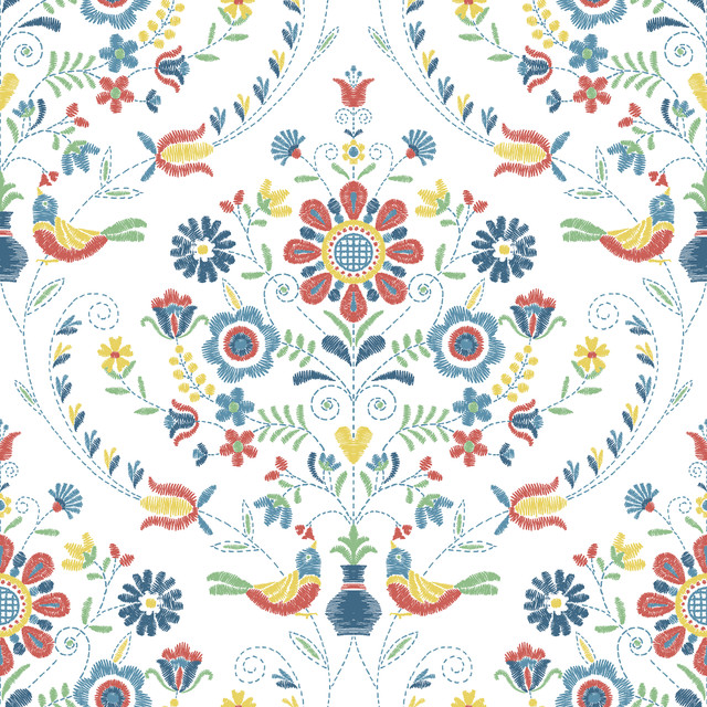 Britt Multicolor Embroidered Damask Wallpaper by A-Street Prints Designer Hannah Covers about 56.4 square feet 20.5-in by 33-ft long roll Unpasted 20.9 - Swanky Fabrics - Britt Multicolor Embroidered Damask Wallpaper by A-Street Prints Designer Hannah Covers about 56.4 square feet 20.5-in by 33-ft long roll Unpasted 20.9 - Swanky Fabrics -