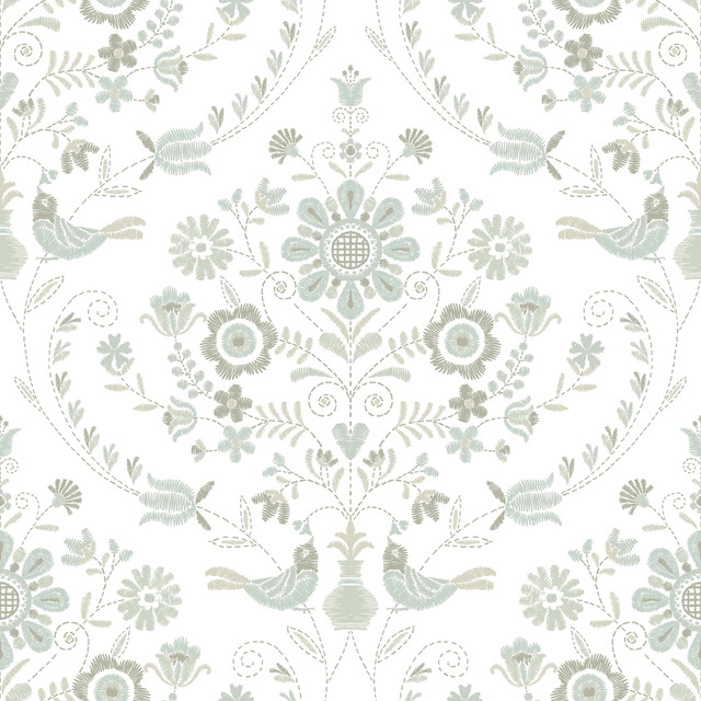 Britt Neutral Embroidered Damask Wallpaper by A-Street Prints Designer Hannah Covers about 56.4 square feet 20.5-in by 33-ft long roll Unpasted 20.9 - Swanky Fabrics - Britt Neutral Embroidered Damask Wallpaper by A-Street Prints Designer Hannah Covers about 56.4 square feet 20.5-in by 33-ft long roll Unpasted 20.9 - Swanky Fabrics -