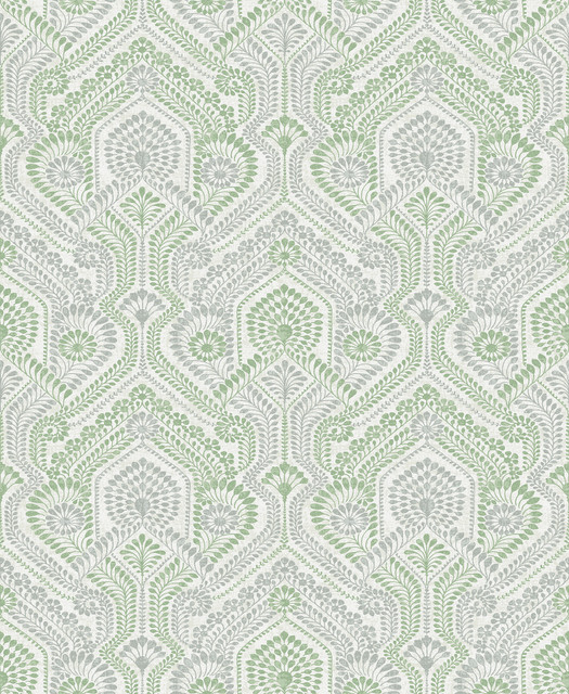 Fernback Green Ornate Botanical Wallpaper by A-Street Prints Designer Georgia Covers about 56.4 square feet 20.5-in by 33-ft long roll Unpasted 12.6 - Swanky Fabrics -