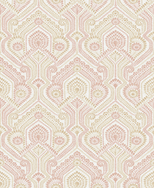 Fernback Pink Ornate Botanical Wallpaper by A-Street Prints Designer Georgia Covers about 56.4 square feet 20.5-in by 33-ft long roll Unpasted 12.6 - Swanky Fabrics -