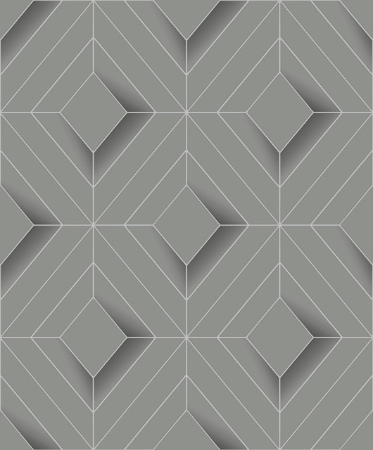 Filmore Grey Diamond Panes Wallpaper by Advantage Designer Geo & Textures Covers about 57.5 square feet 20.9-in by 33-ft long roll Unpasted 12.5 - Swanky Fabrics -