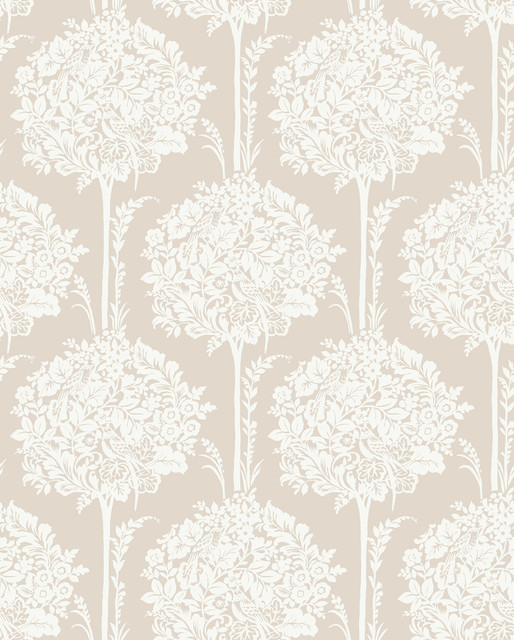 Zaria Taupe Topiary Wallpaper by A-Street Prints Designer Georgia Covers about 56.4 square feet 20.5-in by 33-ft long roll Unpasted 12.6 - Swanky Fabrics -