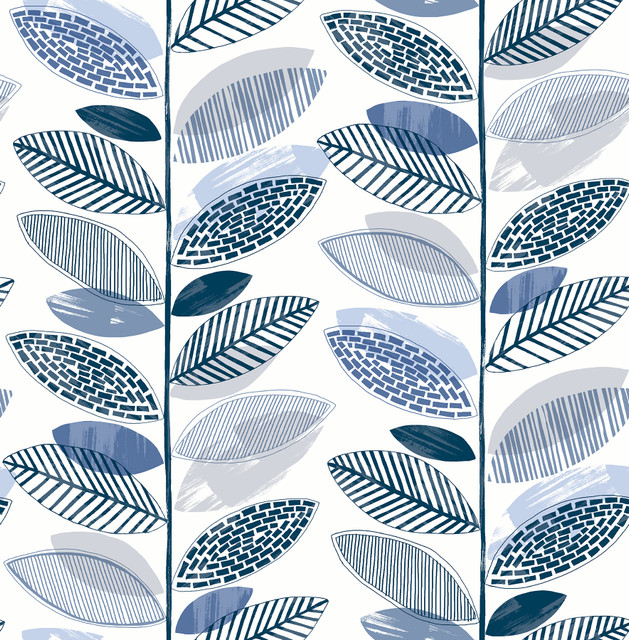 Nyssa Blue Leaves Wallpaper by Brewster Designer Fresh Start Kitchen & Bath Covers about 56.4 square feet 20.5-in by 33-ft long roll Unpasted 20.9 - Swanky Fabrics - Nyssa Blue Leaves Wallpaper by Brewster Designer Fresh Start Kitchen & Bath Covers about 56.4 square feet 20.5-in by 33-ft long roll Unpasted 20.9 - Swanky Fabrics -
