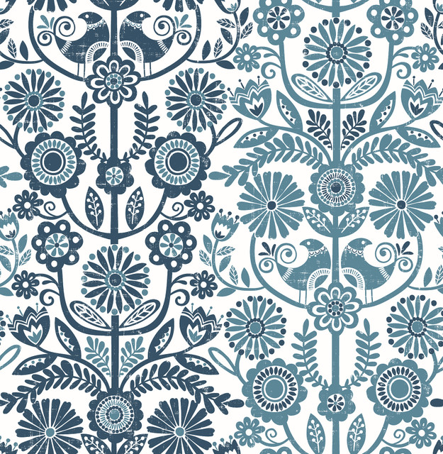 Lovebirds Navy Folk Stripe Wallpaper by A-Street Prints Designer Folklore Covers about 56.4 square feet 20.5-in by 33-ft long roll Unpasted 20.9 - Swanky Fabrics - Lovebirds Navy Folk Stripe Wallpaper by A-Street Prints Designer Folklore Covers about 56.4 square feet 20.5-in by 33-ft long roll Unpasted 20.9 - Swanky Fabrics -