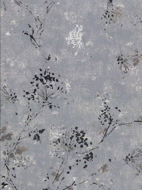 Misty Charcoal Distressed Dandelion Wallpaper by Brewster Designer Fresh Start Kitchen & Bath Covers about 60.8 square feet 27-in by 27-ft long roll Unpasted 12.6 - Swanky Fabrics - Misty Charcoal Distressed Dandelion Wallpaper by Brewster Designer Fresh Start Kitchen & Bath Covers about 60.8 square feet 27-in by 27-ft long roll Unpasted 12.6 - Swanky Fabrics -
