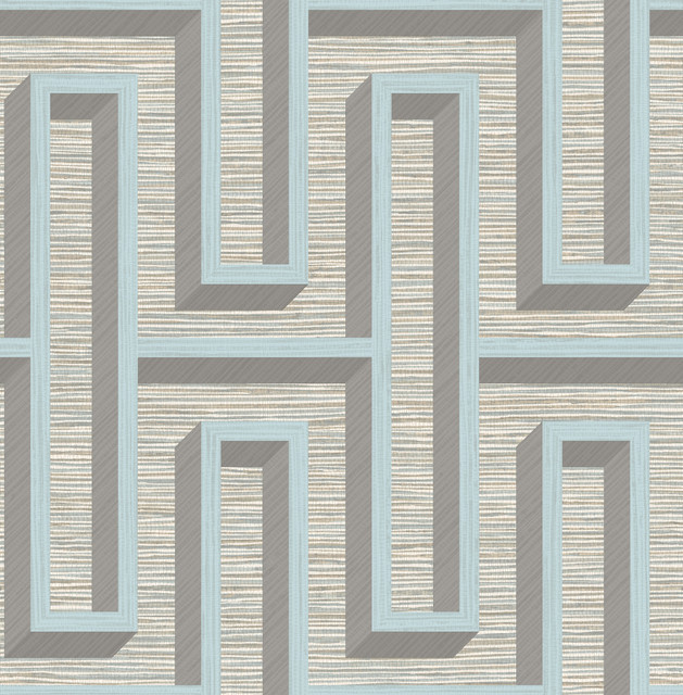 Henley Light Blue Geometric Grasscloth Wallpaper by Advantage Designer Fusion Covers about 56.4 square feet 20.5-in by 33-ft long roll Unpasted 20.9 - Swanky Fabrics -