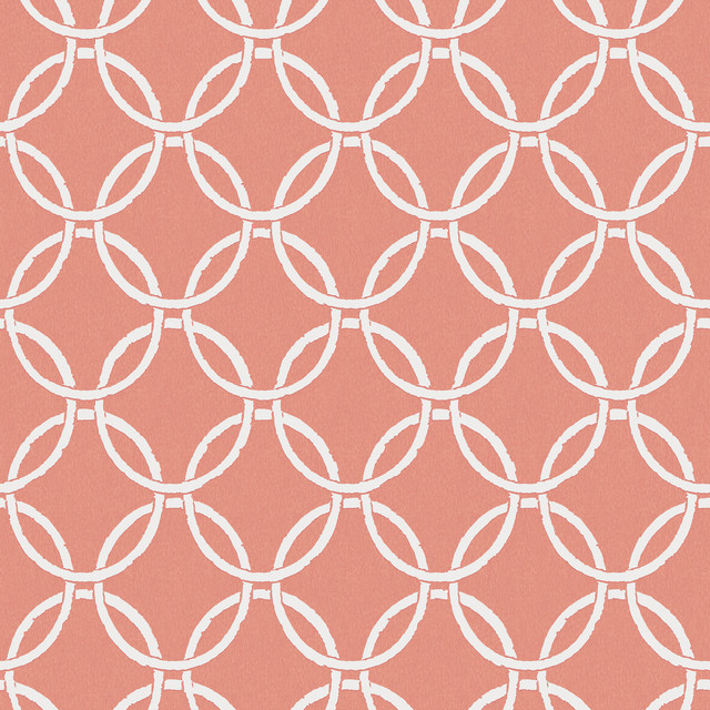 Quelala Coral Ring Ogee Wallpaper by Chesapeake Designer Flora & Fauna Covers about 56.4 square feet 20.5-in by 33-ft long roll Prepasted 10.5 - Swanky Fabrics -