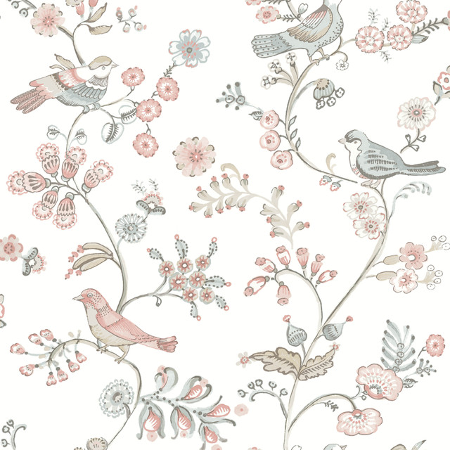 Jinjur Blush Bird Trail Wallpaper by Chesapeake Designer Flora & Fauna Covers about 56.4 square feet 20.5-in by 33-ft long roll Prepasted 10.5 - Swanky Fabrics - Jinjur Blush Bird Trail Wallpaper by Chesapeake Designer Flora & Fauna Covers about 56.4 square feet 20.5-in by 33-ft long roll Prepasted 10.5 - Swanky Fabrics -