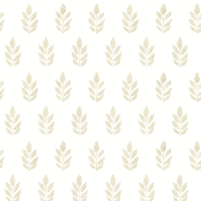 Ervic Blue Leaf Block Print Wallpaper by Chesapeake Designer Flora & Fauna Covers about 56.4 square feet 20.5-in by 33-ft long roll Prepasted 7 - Swanky Fabrics -