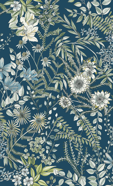 Full Bloom Navy Navy Floral Wallpaper by A-Street Prints Designer Folklore Covers about 56.4 square feet 20.5-in by 33-ft long roll Unpasted 27 - Swanky Fabrics - Full Bloom Navy Navy Floral Wallpaper by A-Street Prints Designer Folklore Covers about 56.4 square feet 20.5-in by 33-ft long roll Unpasted 27 - Swanky Fabrics -