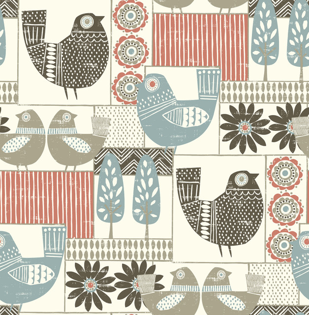 Hennika Coral Patchwork Wallpaper by A-Street Prints Designer Folklore Covers about 56.4 square feet 20.5-in by 33-ft long roll Unpasted 20.9 - Swanky Fabrics -