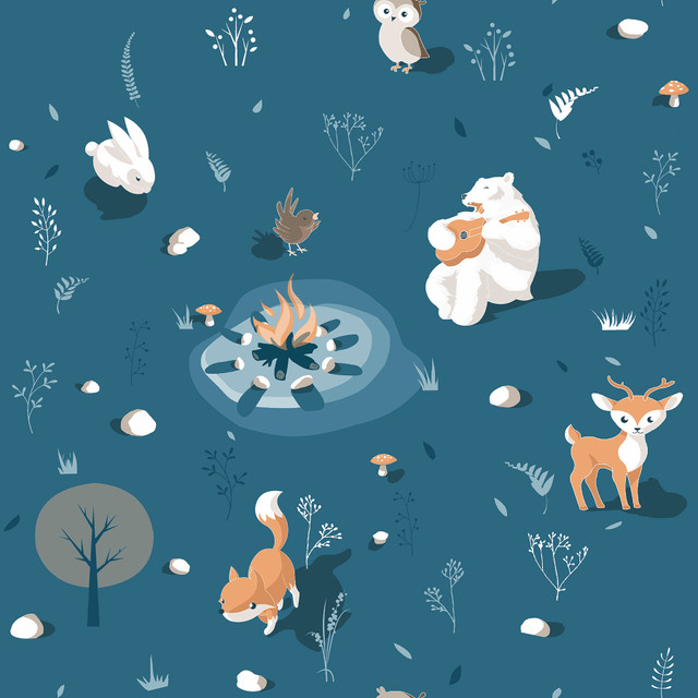 Jesper Blue Campfire Wallpaper by Chesapeake Designer Fable Covers about 57.5 square feet 20.9-in by 33-ft long roll Unpasted 0 - Swanky Fabrics - Jesper Blue Campfire Wallpaper by Chesapeake Designer Fable Covers about 57.5 square feet 20.9-in by 33-ft long roll Unpasted 0 - Swanky Fabrics -