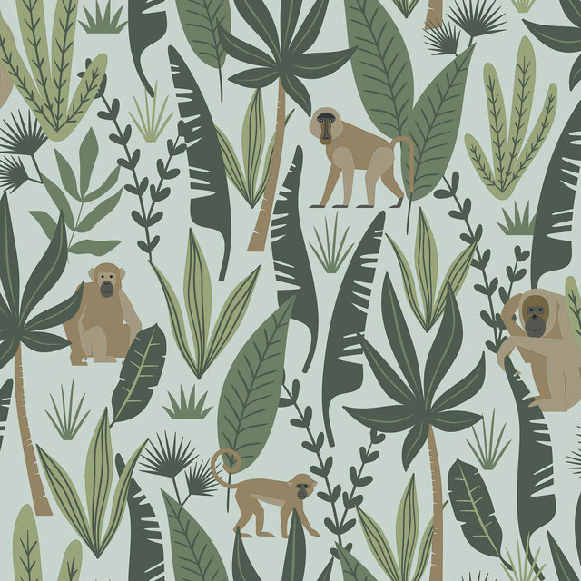 Kiki Green Monkeys Wallpaper by Chesapeake Designer Fable Covers about 57.5 square feet 20.9-in by 33-ft long roll Unpasted 10.4 - Swanky Fabrics - Kiki Green Monkeys Wallpaper by Chesapeake Designer Fable Covers about 57.5 square feet 20.9-in by 33-ft long roll Unpasted 10.4 - Swanky Fabrics -