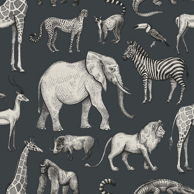 Kenji Navy Safari Wallpaper by Chesapeake Designer Fable Covers about 57.5 square feet 20.9-in by 33-ft long roll Unpasted 10.4 - Swanky Fabrics - Kenji Navy Safari Wallpaper by Chesapeake Designer Fable Covers about 57.5 square feet 20.9-in by 33-ft long roll Unpasted 10.4 - Swanky Fabrics -