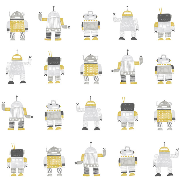 Callum Gold Robots Wallpaper by Chesapeake Designer Fable Covers about 57.5 square feet 20.9-in by 33-ft long roll Unpasted 20.9 - Swanky Fabrics - Callum Gold Robots Wallpaper by Chesapeake Designer Fable Covers about 57.5 square feet 20.9-in by 33-ft long roll Unpasted 20.9 - Swanky Fabrics -