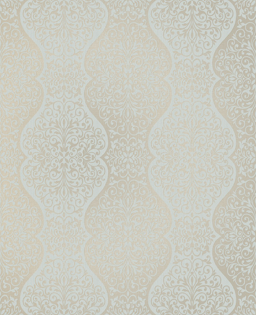 Cadence Blue Scroll Wallpaper by Decorline Designer Evolve Covers about 56.4 square feet 20.5-in by 33-ft long roll Unpasted 12.6 - Swanky Fabrics -