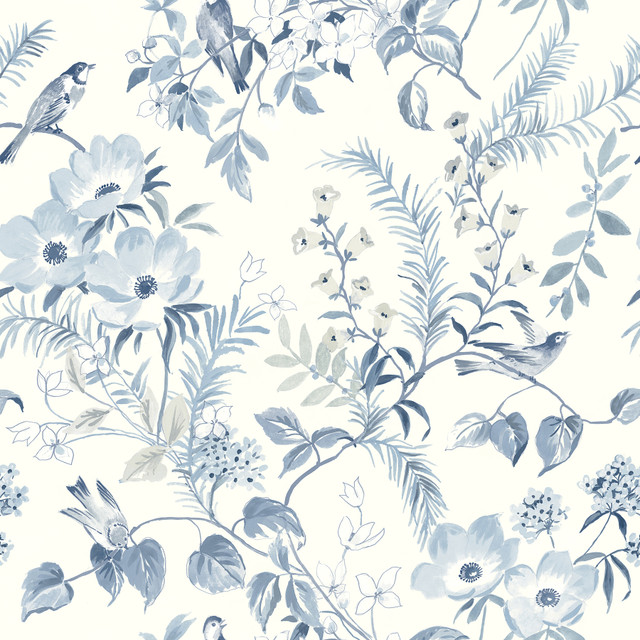 Frederique Blue Floral Wallpaper by Chesapeake Designer Delphine Covers about 56.4 square feet 20.5-in by 33-ft long roll Prepasted 20.5 - Swanky Fabrics - Frederique Blue Floral Wallpaper by Chesapeake Designer Delphine Covers about 56.4 square feet 20.5-in by 33-ft long roll Prepasted 20.5 - Swanky Fabrics -
