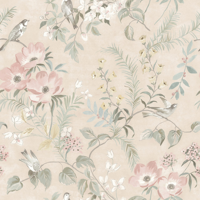 Frederique Blush Bloom Wallpaper by Chesapeake Designer Delphine Covers about 56.4 square feet 20.5-in by 33-ft long roll Prepasted 20.5 - Swanky Fabrics - Frederique Blush Bloom Wallpaper by Chesapeake Designer Delphine Covers about 56.4 square feet 20.5-in by 33-ft long roll Prepasted 20.5 - Swanky Fabrics -