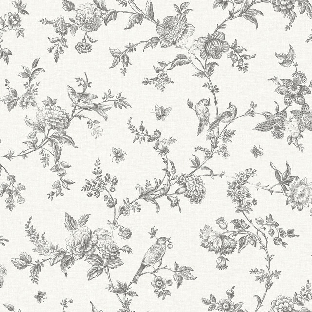 Nightingale Charcoal Floral Trail Wallpaper by Chesapeake Designer Delphine Covers about 56.4 square feet 20.5-in by 33-ft long roll Prepasted 20.5 - Swanky Fabrics - Nightingale Charcoal Floral Trail Wallpaper by Chesapeake Designer Delphine Covers about 56.4 square feet 20.5-in by 33-ft long roll Prepasted 20.5 - Swanky Fabrics -