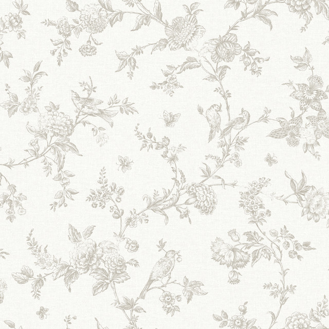 Nightingale Taupe Floral Trail Wallpaper by Chesapeake Designer Delphine Covers about 56.4 square feet 20.5-in by 33-ft long roll Prepasted 20.5 - Swanky Fabrics - Nightingale Taupe Floral Trail Wallpaper by Chesapeake Designer Delphine Covers about 56.4 square feet 20.5-in by 33-ft long roll Prepasted 20.5 - Swanky Fabrics -
