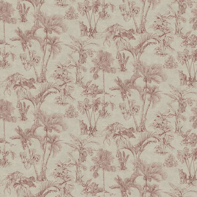 Zapata Merlot Tropical Jungle Wallpaper by Advantage Designer Cuba Covers about 57.5 square feet 20.9-in by 33-ft long roll Unpasted 20.9 - Swanky Fabrics -