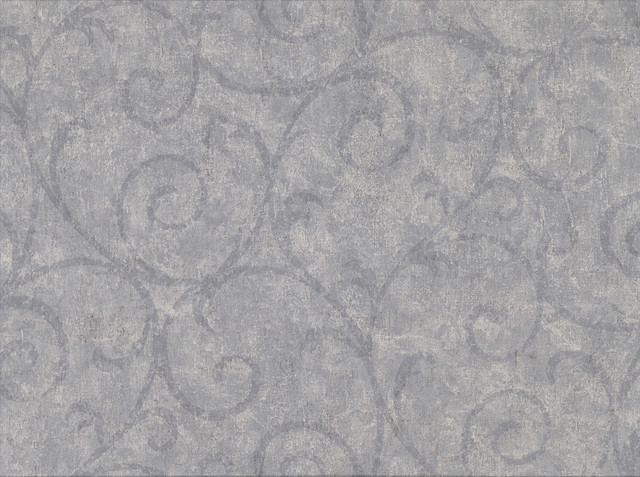 Sansa Slate Plaster Scroll Wallpaper by Warner Designer Cortina IV Covers about 60.8 square feet 27-in by 27-ft long roll Unpasted 18 - Swanky Fabrics -