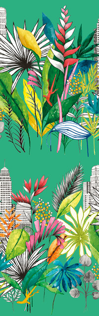 Sierra Green Urban Tropic Wallpaper by ohpopsi Designer Concept Covers about 54.2 square feet 19.7-in by 33-ft long roll Unpasted 63 - Swanky Fabrics - Sierra Green Urban Tropic Wallpaper by ohpopsi Designer Concept Covers about 54.2 square feet 19.7-in by 33-ft long roll Unpasted 63 - Swanky Fabrics -