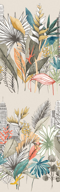 Sierra Neutral Urban Tropic Wallpaper by ohpopsi Designer Concept Covers about 54.2 square feet 19.7-in by 33-ft long roll Unpasted 63 - Swanky Fabrics - Sierra Neutral Urban Tropic Wallpaper by ohpopsi Designer Concept Covers about 54.2 square feet 19.7-in by 33-ft long roll Unpasted 63 - Swanky Fabrics -