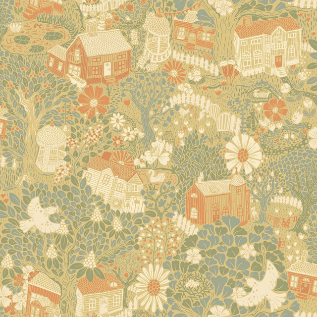 Bygga Bo Butter Woodland Village Wallpaper by A-Street Prints Designer Briony Covers about 57.5 square feet 20.9-in by 33-ft long roll Unpasted 20.9 - Swanky Fabrics - Bygga Bo Butter Woodland Village Wallpaper by A-Street Prints Designer Briony Covers about 57.5 square feet 20.9-in by 33-ft long roll Unpasted 20.9 - Swanky Fabrics -