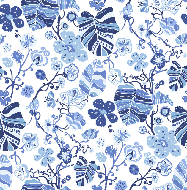 Gwyneth Indigo Floral Wallpaper by A-Street Prints Designer BlueBell Covers about 56.4 square feet 20.5-in by 33-ft long roll Unpasted 20.9 - Swanky Fabrics - Gwyneth Indigo Floral Wallpaper by A-Street Prints Designer BlueBell Covers about 56.4 square feet 20.5-in by 33-ft long roll Unpasted 20.9 - Swanky Fabrics -