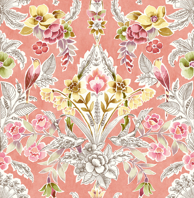 Vera Pink Floral Damask Wallpaper by A-Street Prints Designer BlueBell Covers about 56.4 square feet 20.5-in by 33-ft long roll Unpasted 20.9 - Swanky Fabrics - Vera Pink Floral Damask Wallpaper by A-Street Prints Designer BlueBell Covers about 56.4 square feet 20.5-in by 33-ft long roll Unpasted 20.9 - Swanky Fabrics -