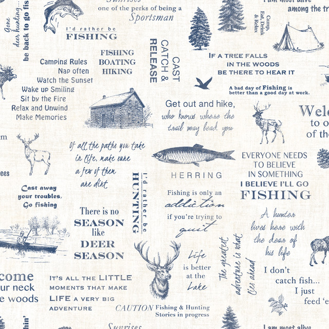 North Navy Camping Quotes Wallpaper by Chesapeake Designer Birch & Sparrow Covers about 56.4 square feet 20.5-in by 33-ft long roll Prepasted 20.5 - Swanky Fabrics - North Navy Camping Quotes Wallpaper by Chesapeake Designer Birch & Sparrow Covers about 56.4 square feet 20.5-in by 33-ft long roll Prepasted 20.5 - Swanky Fabrics -
