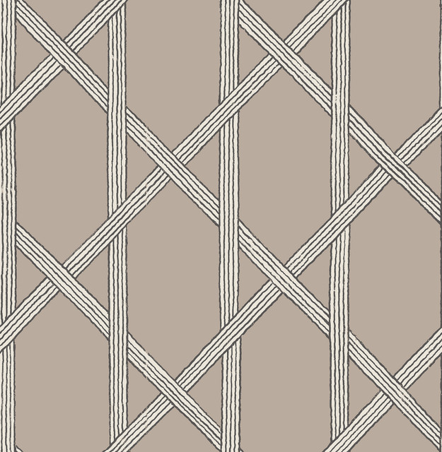 Mandara Taupe Trellis Wallpaper by Kenneth James Designer Azmaara Covers about 56.4 square feet 20.5-in by 33-ft long roll Unpasted 20.5 - Swanky Fabrics -