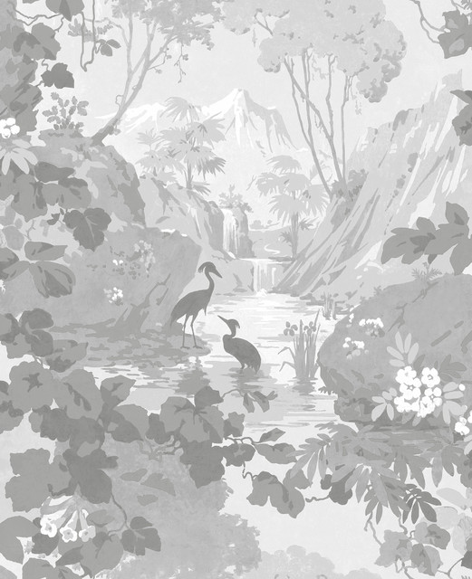 Eden Grey Crane Lagoon Wallpaper by Brewster Designer Archive Collection Covers about 56.4 square feet 20.5-in by 33-ft long roll Unpasted 25.2 - Swanky Fabrics - Eden Grey Crane Lagoon Wallpaper by Brewster Designer Archive Collection Covers about 56.4 square feet 20.5-in by 33-ft long roll Unpasted 25.2 - Swanky Fabrics -