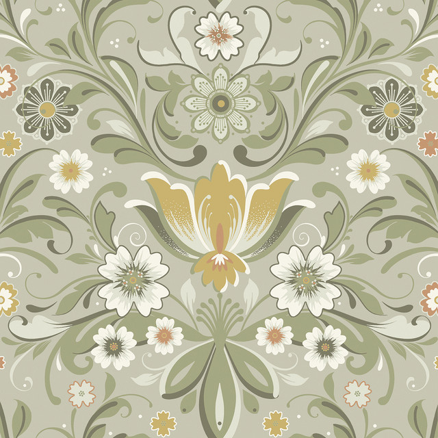 Ostanskar Green Retro Floral Wallpaper by A-Street Prints Designer Annelie Covers about 57.5 square feet 20.9-in by 33-ft long roll Unpasted 20.9 - Swanky Fabrics - Ostanskar Green Retro Floral Wallpaper by A-Street Prints Designer Annelie Covers about 57.5 square feet 20.9-in by 33-ft long roll Unpasted 20.9 - Swanky Fabrics -