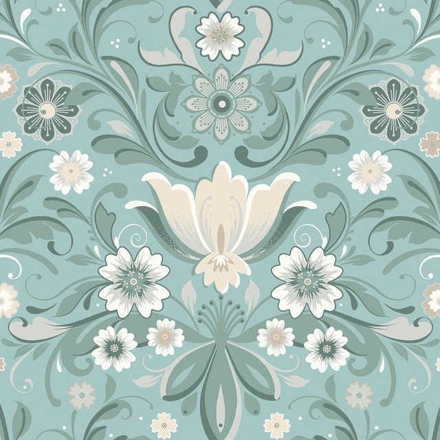 Ostanskar Turquoise Retro Floral Wallpaper by A-Street Prints Designer Annelie Covers about 57.5 square feet 20.9-in by 33-ft long roll Unpasted 20.9 - Swanky Fabrics - Ostanskar Turquoise Retro Floral Wallpaper by A-Street Prints Designer Annelie Covers about 57.5 square feet 20.9-in by 33-ft long roll Unpasted 20.9 - Swanky Fabrics -