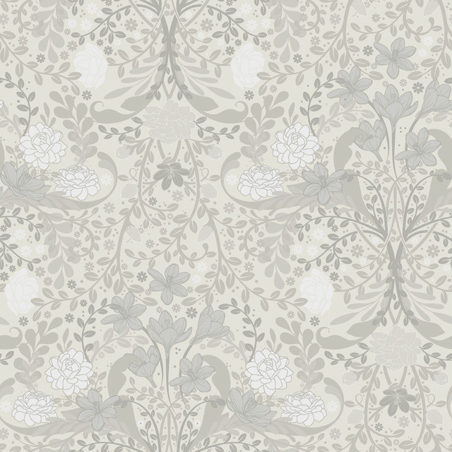 Froso Light Grey Garden Damask Wallpaper by A-Street Prints Designer Annelie Covers about 57.5 square feet 20.9-in by 33-ft long roll Unpasted 20.9 - Swanky Fabrics -