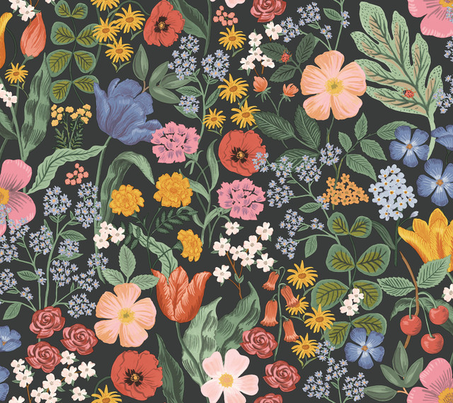 Blossom Black Wallpaper by Rifle Paper Co. Designer Rifle Paper Co. 3rd Edition Covers about 60.8 square feet 27-in by 27-ft long roll Unpasted 24 - Swanky Fabrics -