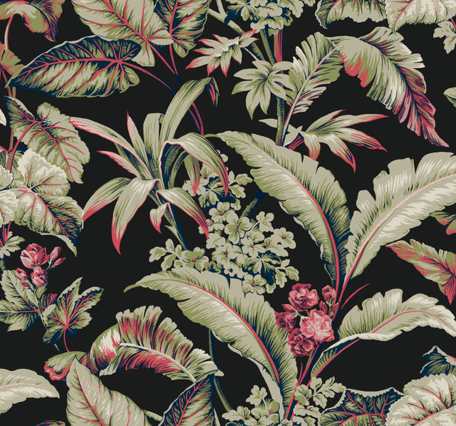 Mystic Isle Black Wallpaper by Ronald Redding Designer Classics Covers about 60.8 square feet 27-in by 27-ft long roll Unpasted 25.25 - Swanky Fabrics -