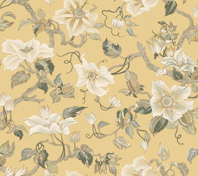 Marguerite Vine Yellow Wallpaper by Ronald Redding Designer Classics Covers about 60.8 square feet 27-in by 27-ft long roll Unpasted 24 - Swanky Fabrics - Marguerite Vine Yellow Wallpaper by Ronald Redding Designer Classics Covers about 60.8 square feet 27-in by 27-ft long roll Unpasted 24 - Swanky Fabrics -