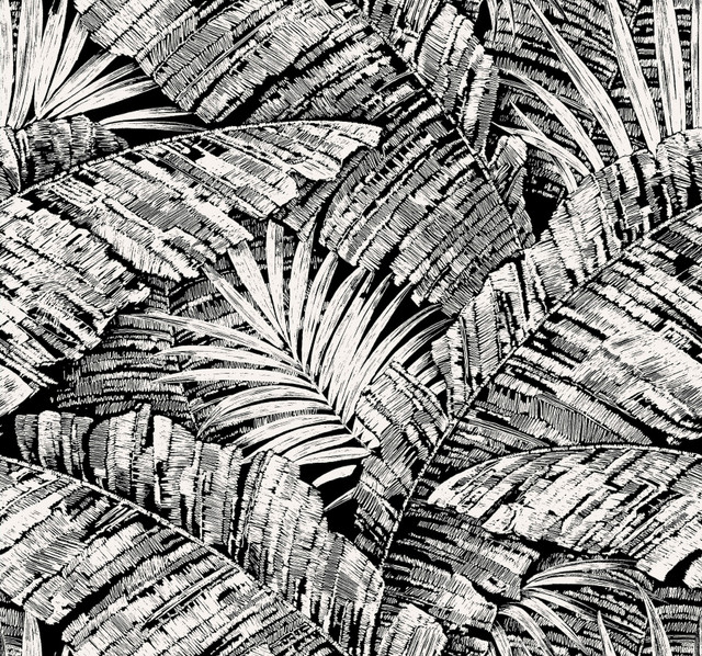 Palm Cove Toile White & Black Wallpaper by York Wallcoverings Designer Toile Resource Library Covers about 60.8 square feet 27-in by 27-ft long roll Unpasted 25.25 - Swanky Fabrics - Palm Cove Toile White & Black Wallpaper by York Wallcoverings Designer Toile Resource Library Covers about 60.8 square feet 27-in by 27-ft long roll Unpasted 25.25 - Swanky Fabrics -