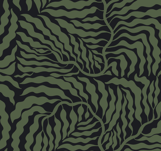 Fern Fronds Black & Green Wallpaper by York Wallcoverings Designer Artistic Abstracts Covers about 60.8 square feet 27-in by 27-ft long roll Unpasted 25.25 - Swanky Fabrics - Fern Fronds Black & Green Wallpaper by York Wallcoverings Designer Artistic Abstracts Covers about 60.8 square feet 27-in by 27-ft long roll Unpasted 25.25 - Swanky Fabrics -
