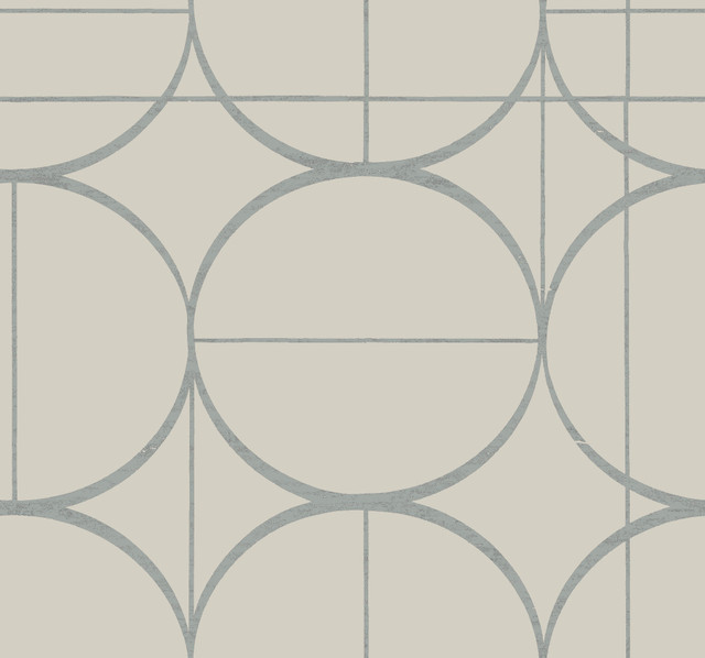 Sun Circles Taupe & Silver Wallpaper by Antonina Vella Designer Antonina Vella Modern Metals Second Edition Covers about 60.5 square feet 27-in by 26.9-ft long roll Unpasted 25.2 - Swanky Fabrics -