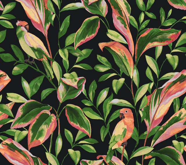 Tropical Love Birds Black Wallpaper by York Wallcoverings Designer Tropics Resource Library Covers about 60.8 square feet 27-in by 27-ft long roll Prepasted 24 - Swanky Fabrics - Tropical Love Birds Black Wallpaper by York Wallcoverings Designer Tropics Resource Library Covers about 60.8 square feet 27-in by 27-ft long roll Prepasted 24 - Swanky Fabrics -