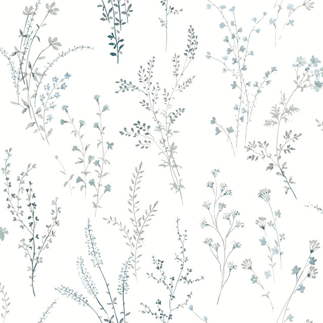 Wildflower Sprigs Blue & Green Wallpaper by Inspired by Color Designer Blues II Covers about 56.4 square feet 20.5-in by 33-ft long roll Unpasted 20.5 - Swanky Fabrics - Wildflower Sprigs Blue & Green Wallpaper by Inspired by Color Designer Blues II Covers about 56.4 square feet 20.5-in by 33-ft long roll Unpasted 20.5 - Swanky Fabrics -
