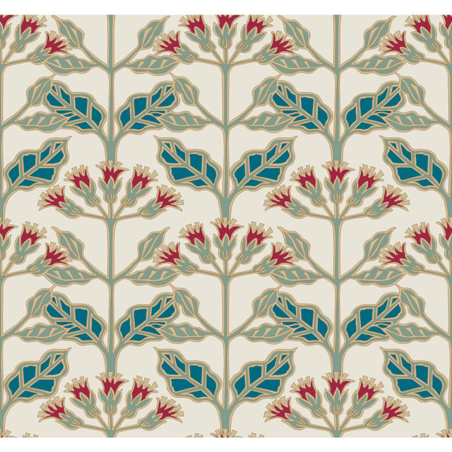 Tracery Blooms Cream Metallic Wallpaper by Ronald Redding Designer Arts and Crafts Covers about 60.8 square feet 27-in by 27-ft long roll Unpasted 25.25 - Swanky Fabrics - Tracery Blooms Cream Metallic Wallpaper by Ronald Redding Designer Arts and Crafts Covers about 60.8 square feet 27-in by 27-ft long roll Unpasted 25.25 - Swanky Fabrics -